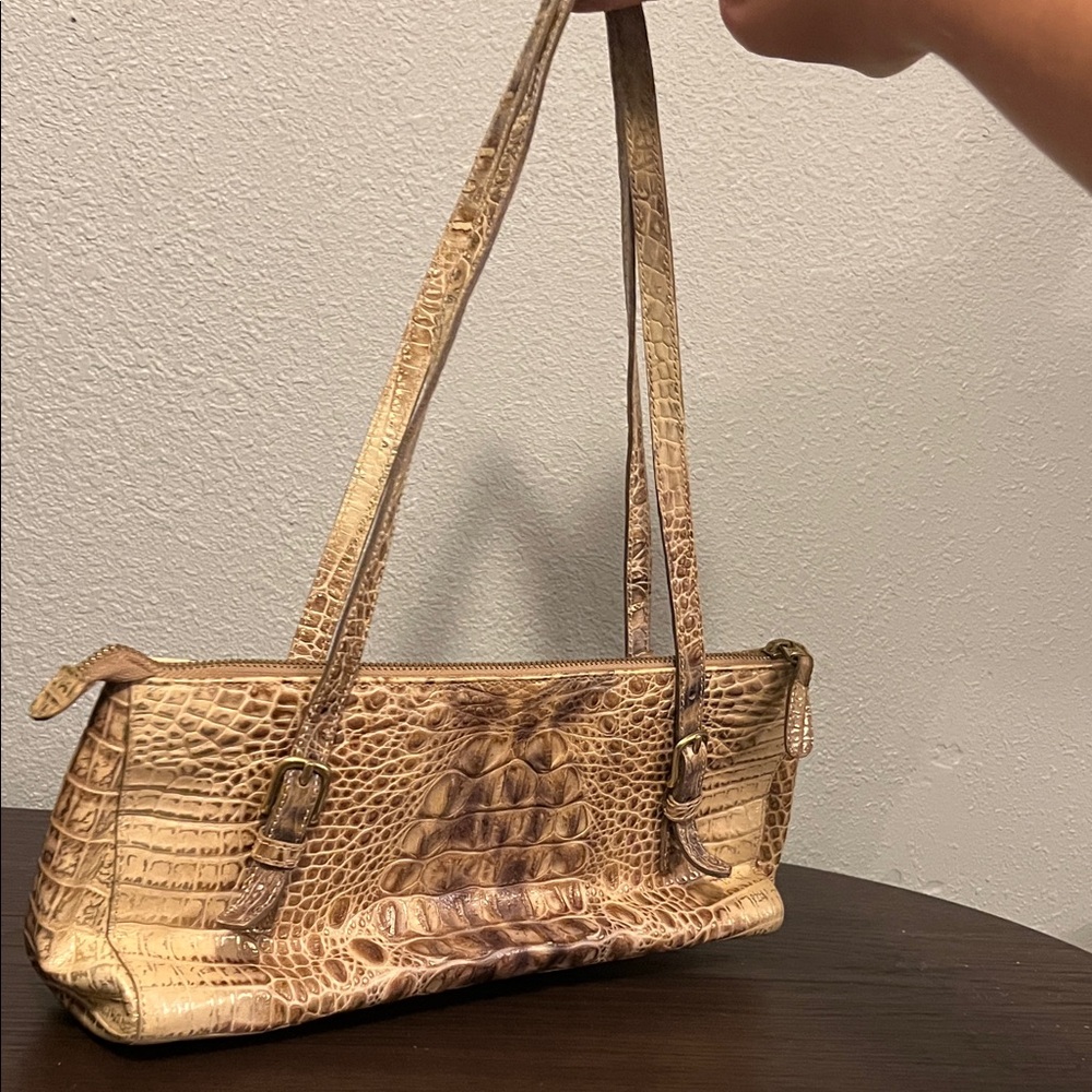 Brahmin Croc-Embossed Metallic Gold Shoulder Bag - Picture 2 of 8